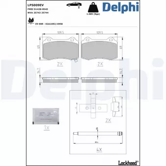 Jeu de 4 plaquettes de frein arrière DELPHI LP5009EV