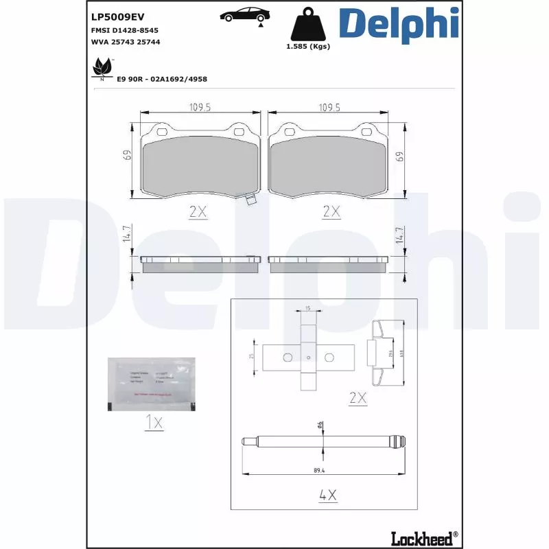 Jeu de 4 plaquettes de frein arrière DELPHI LP5009EV