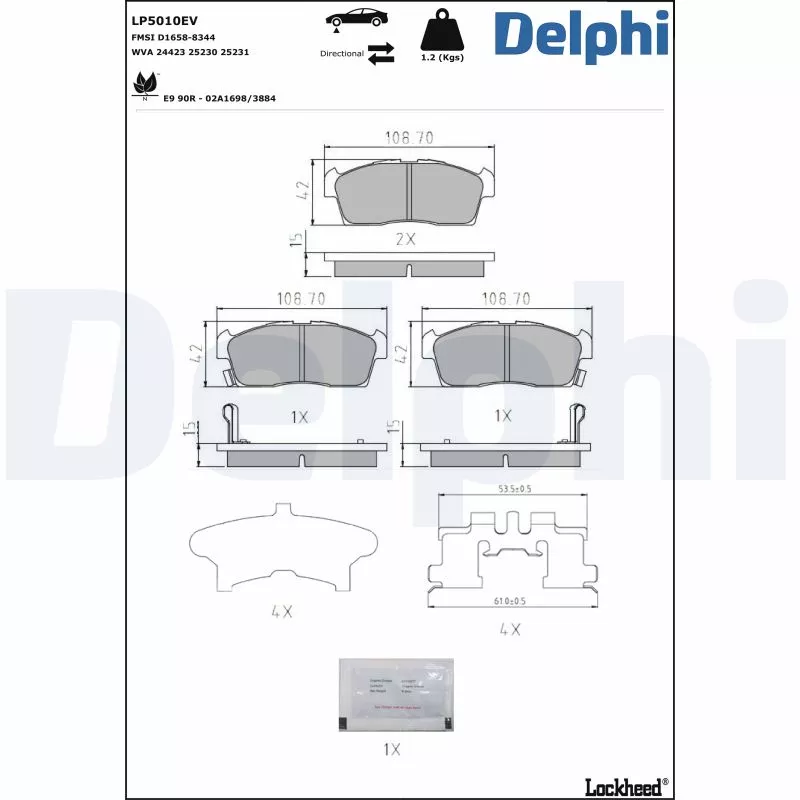 Jeu de 4 plaquettes de frein avant DELPHI LP5010EV
