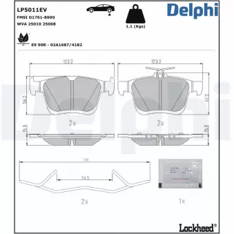 Jeu de 4 plaquettes de frein arrière DELPHI LP5011EV