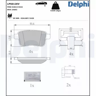 Jeu de 4 plaquettes de frein arrière DELPHI LP5012EV