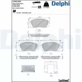 Jeu de 4 plaquettes de frein avant DELPHI LP5013EV