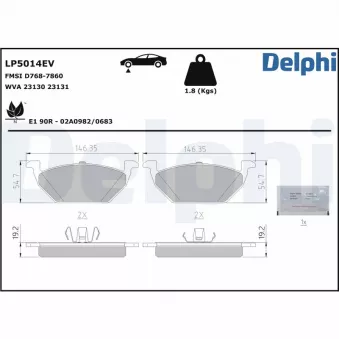 Jeu de 4 plaquettes de frein avant DELPHI LP5014EV