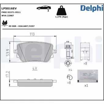 Jeu de 4 plaquettes de frein arrière DELPHI LP5016EV