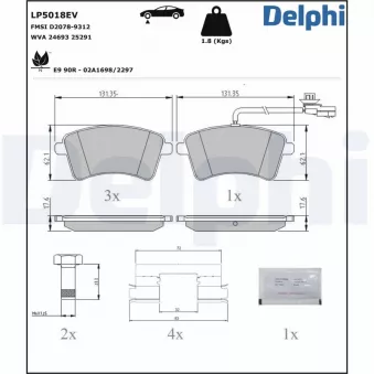 Jeu de 4 plaquettes de frein avant DELPHI LP5018EV