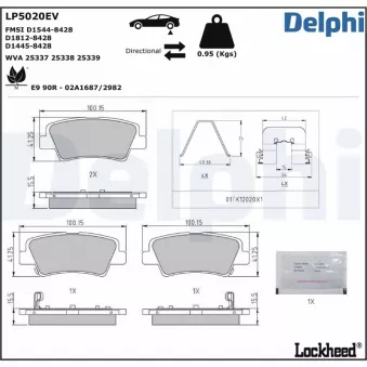 Jeu de 4 plaquettes de frein arrière DELPHI LP5020EV