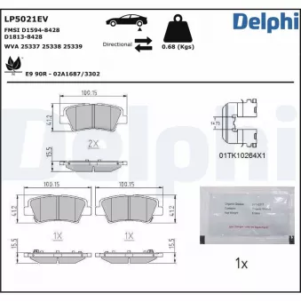 Jeu de 4 plaquettes de frein arrière DELPHI LP5021EV
