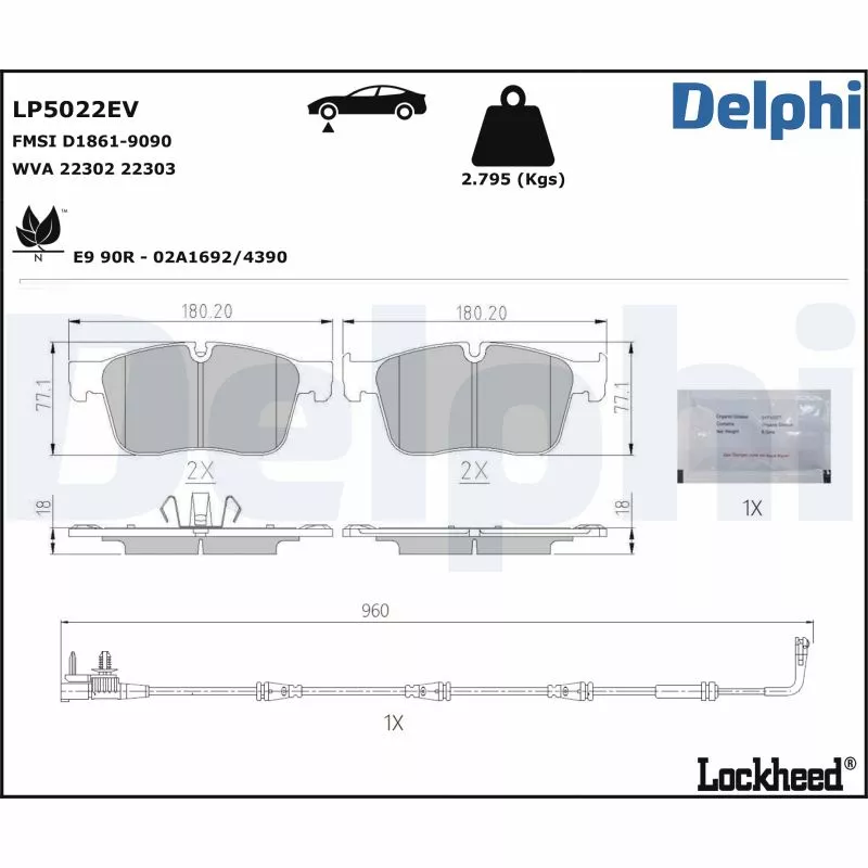 Jeu de 4 plaquettes de frein avant DELPHI LP5022EV