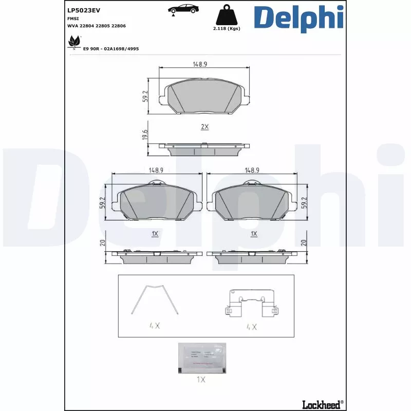 Jeu de 4 plaquettes de frein avant DELPHI LP5023EV
