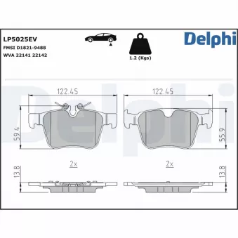 Jeu de 4 plaquettes de frein arrière DELPHI LP5025EV
