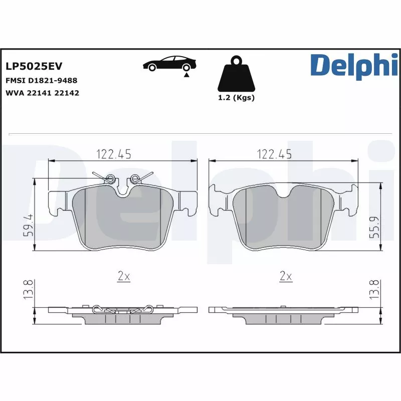 Jeu de 4 plaquettes de frein arrière DELPHI LP5025EV