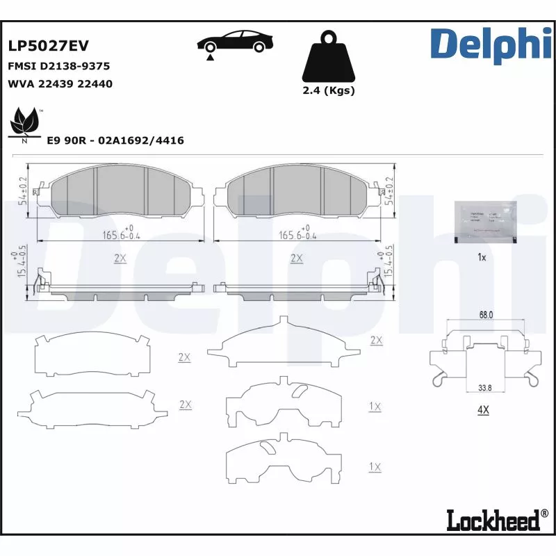 Jeu de 4 plaquettes de frein avant DELPHI LP5027EV