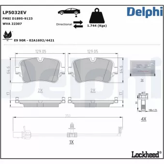 Jeu de 4 plaquettes de frein arrière DELPHI LP5032EV