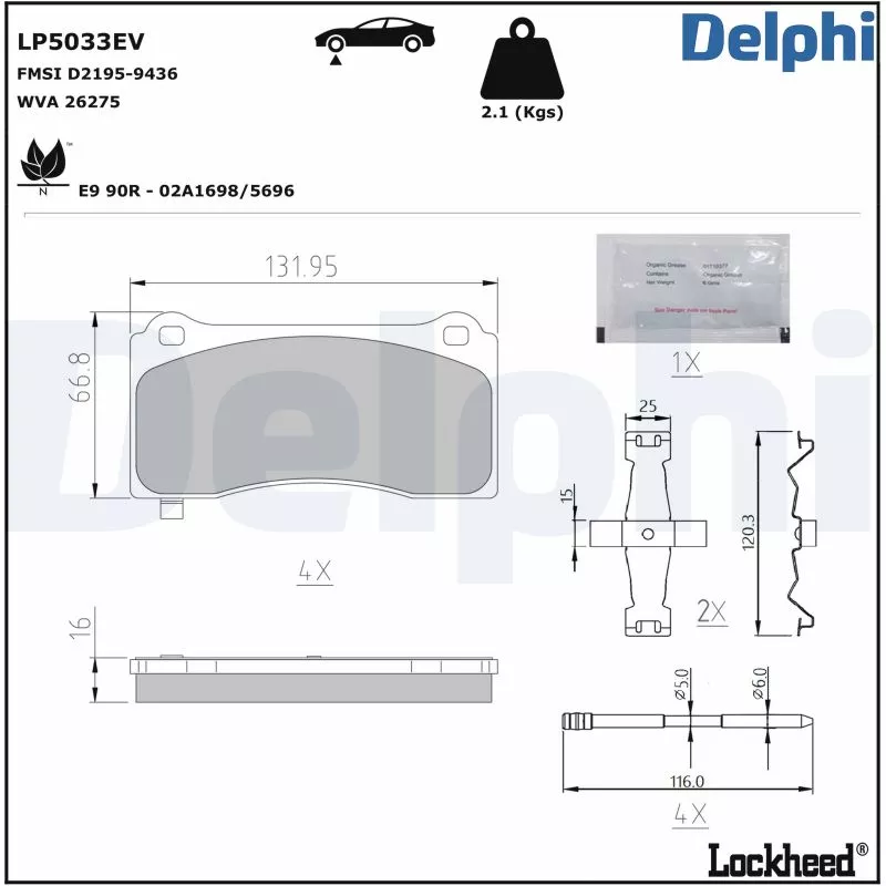 Jeu de 4 plaquettes de frein avant DELPHI LP5033EV