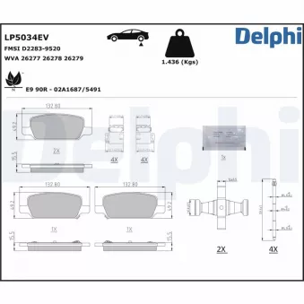 Jeu de 4 plaquettes de frein arrière DELPHI LP5034EV
