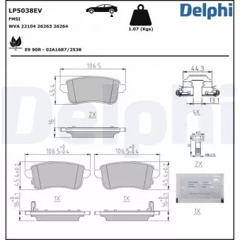 Jeu de 4 plaquettes de frein arrière DELPHI