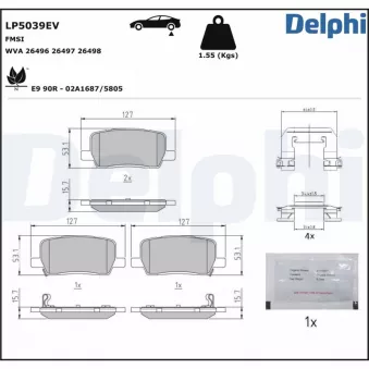 Jeu de 4 plaquettes de frein arrière DELPHI LP5039EV