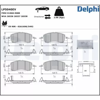 Jeu de 4 plaquettes de frein avant DELPHI