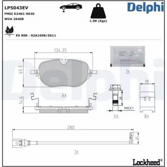 Jeu de 4 plaquettes de frein avant DELPHI LP5043EV