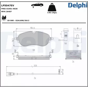 Jeu de 4 plaquettes de frein avant DELPHI LP5047EV