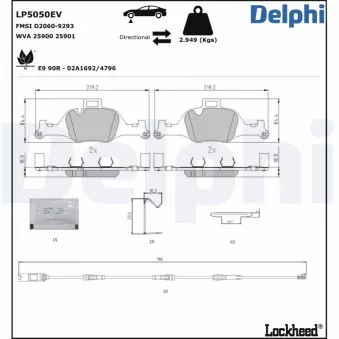 Jeu de 4 plaquettes de frein avant DELPHI LP5050EV