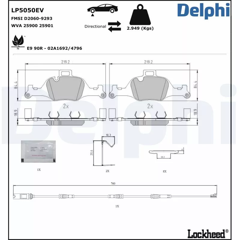 Jeu de 4 plaquettes de frein avant DELPHI LP5050EV