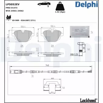 Jeu de 4 plaquettes de frein arrière DELPHI LP5052EV