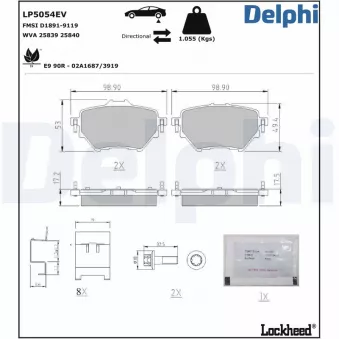 Jeu de 4 plaquettes de frein arrière DELPHI LP5054EV