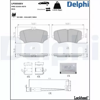 Jeu de 4 plaquettes de frein arrière DELPHI LP5056EV