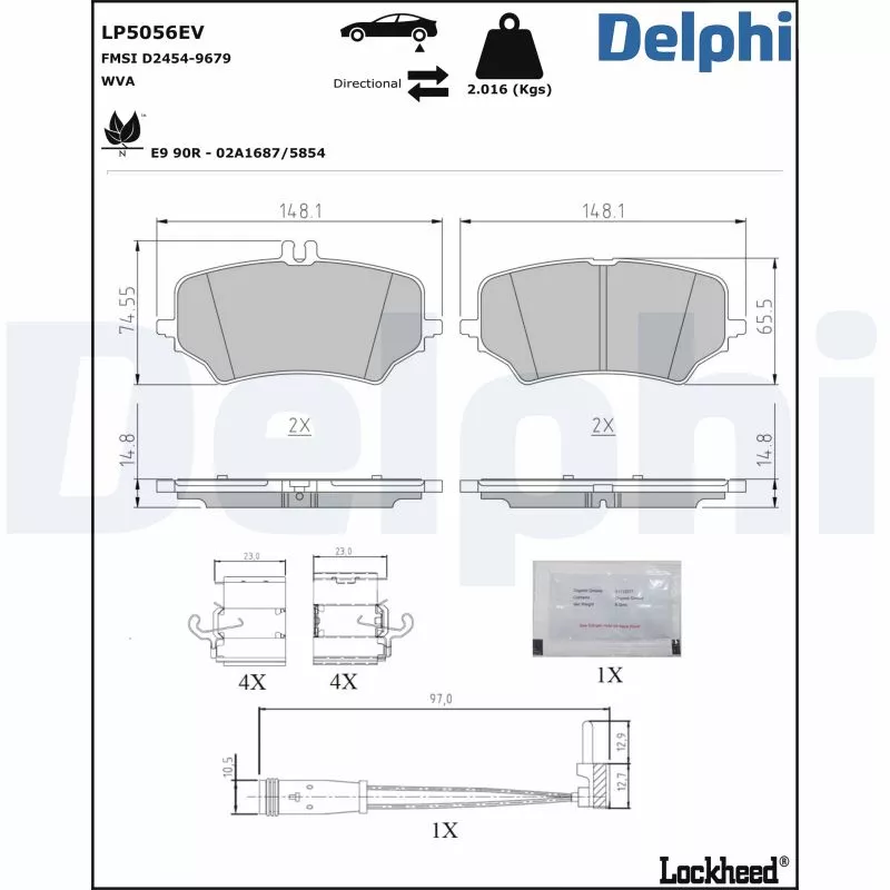 Jeu de 4 plaquettes de frein arrière DELPHI LP5056EV