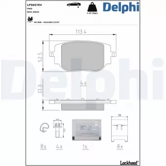 Jeu de 4 plaquettes de frein arrière DELPHI LP5057EV