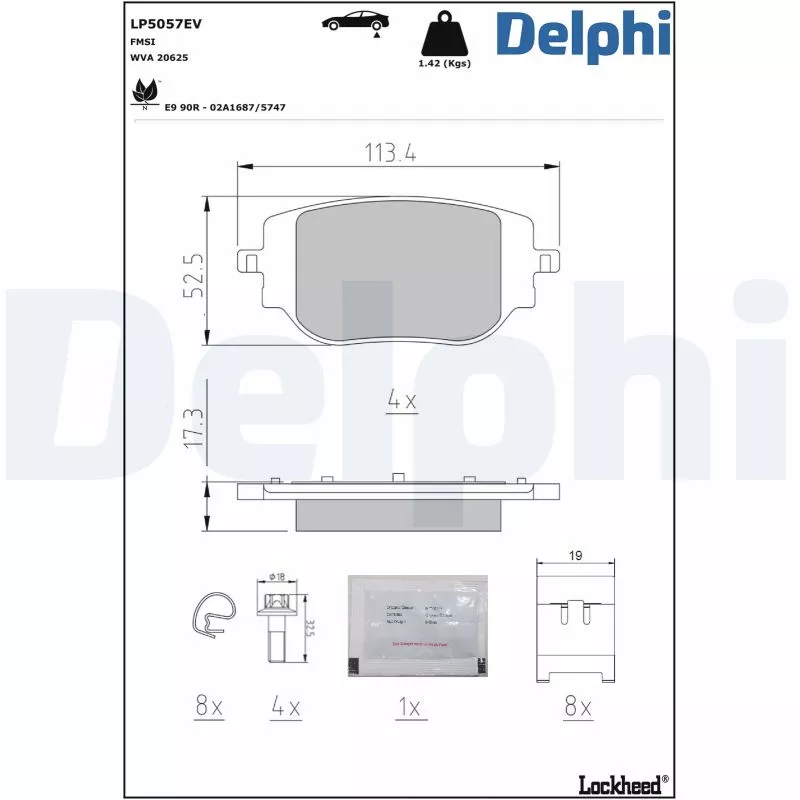 Jeu de 4 plaquettes de frein arrière DELPHI LP5057EV