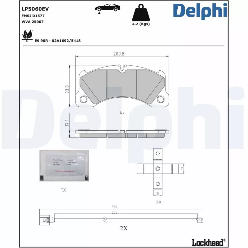 Jeu de 4 plaquettes de frein avant DELPHI LP5060EV