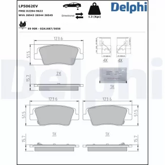 Jeu de 4 plaquettes de frein arrière DELPHI LP5062EV