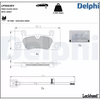 Jeu de 4 plaquettes de frein arrière DELPHI LP5063EV
