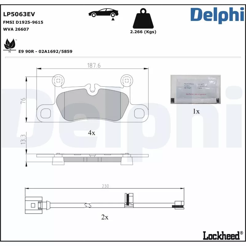 Jeu de 4 plaquettes de frein arrière DELPHI LP5063EV