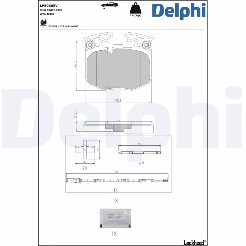 Jeu de 4 plaquettes de frein avant DELPHI LP5066EV