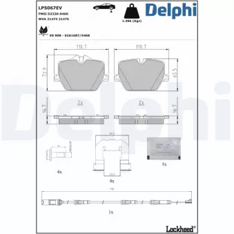 Jeu de 4 plaquettes de frein arrière DELPHI LP5067EV