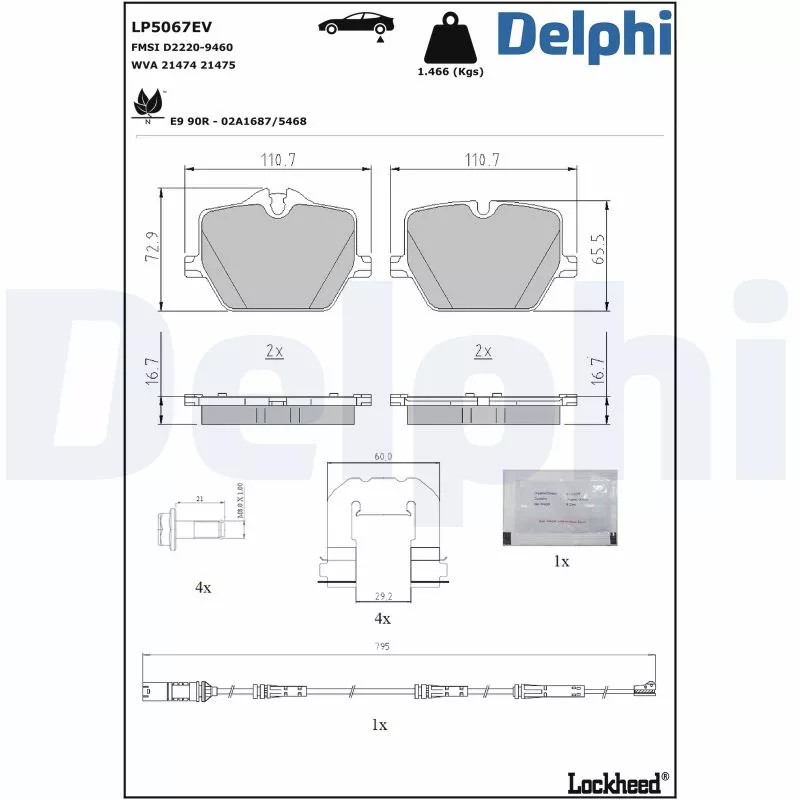 Jeu de 4 plaquettes de frein arrière DELPHI LP5067EV