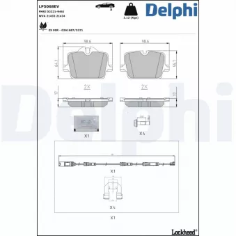 Jeu de 4 plaquettes de frein arrière DELPHI LP5068EV