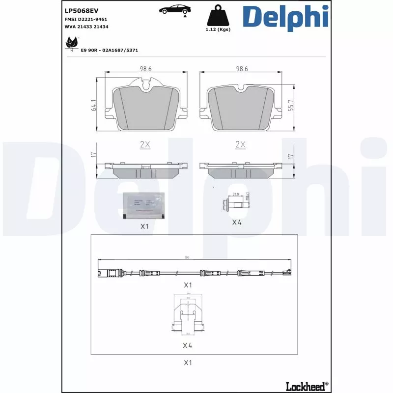 Jeu de 4 plaquettes de frein arrière DELPHI LP5068EV