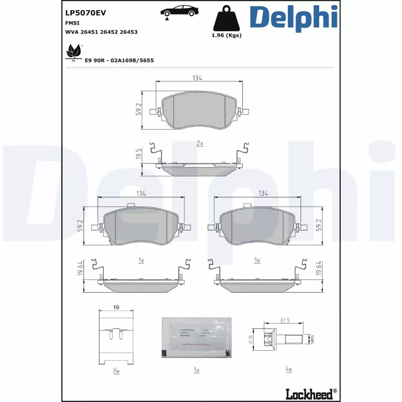 Jeu de 4 plaquettes de frein avant DELPHI LP5070EV