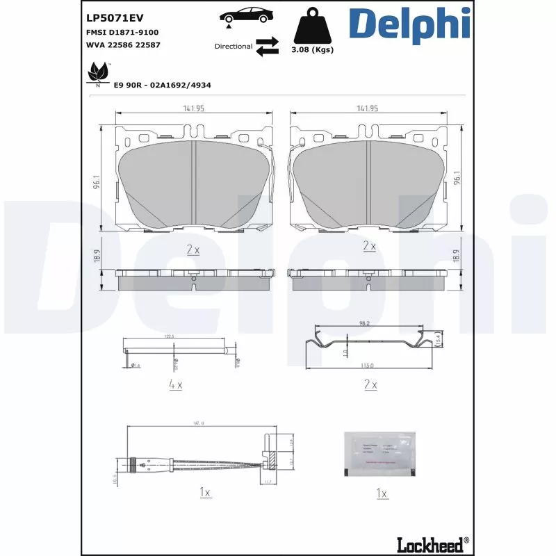 Jeu de 4 plaquettes de frein avant DELPHI LP5071EV