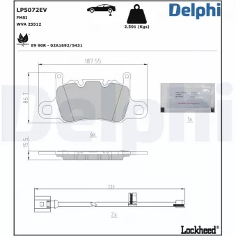 Jeu de 4 plaquettes de frein arrière DELPHI LP5072EV
