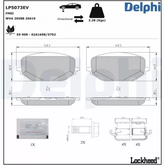Jeu de 4 plaquettes de frein avant DELPHI LP5073EV