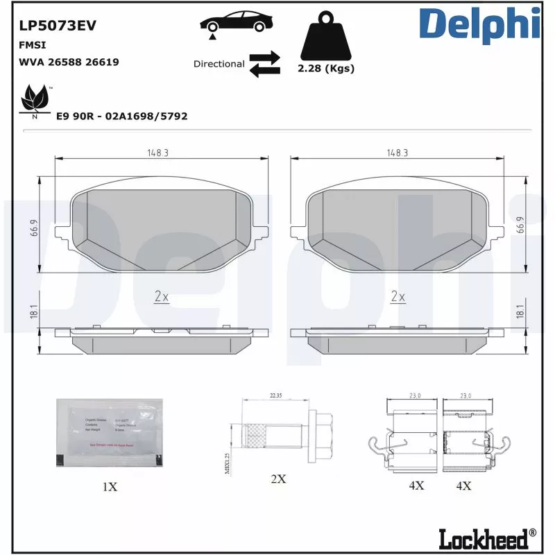 Jeu de 4 plaquettes de frein avant DELPHI LP5073EV