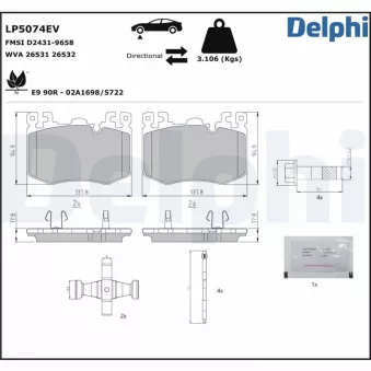 Jeu de 4 plaquettes de frein avant DELPHI LP5074EV