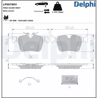 Jeu de 4 plaquettes de frein arrière DELPHI LP5078EV