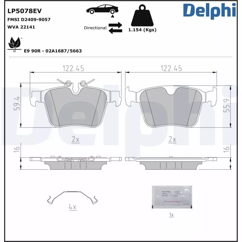 Jeu de 4 plaquettes de frein arrière DELPHI LP5078EV