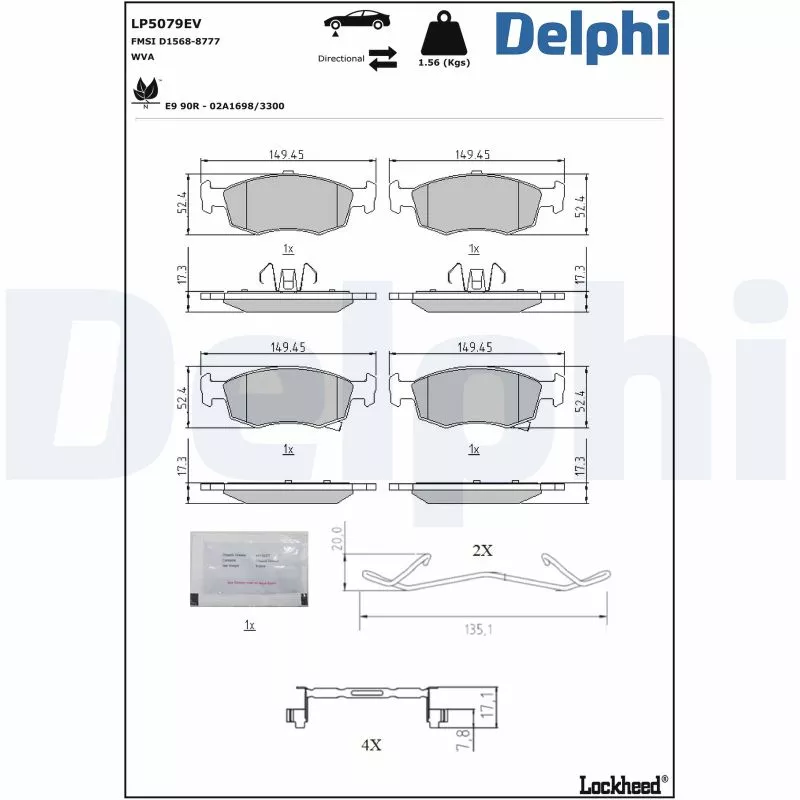 Jeu de 4 plaquettes de frein avant DELPHI LP5079EV